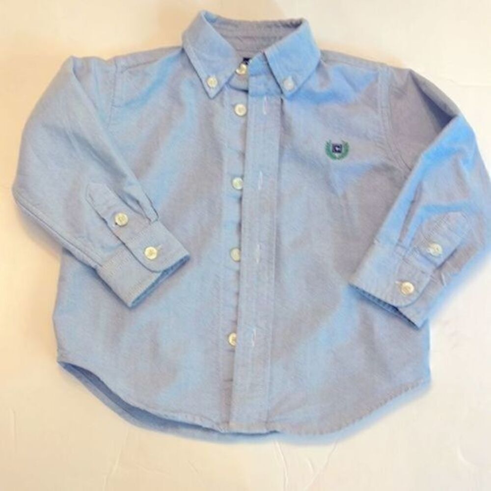 Chaps button down shirt/top long sleeves light blue logo boys 24 M